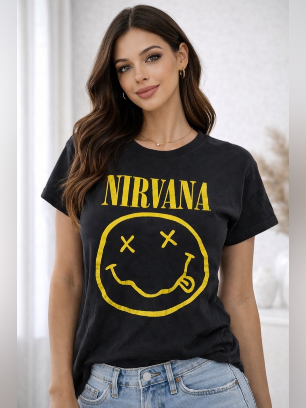 NIRVANA Black Tee with Yellow Smiley Logo